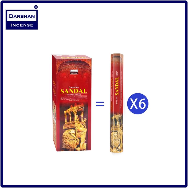(20pcs per Hexagonal Box) SANDAL 100% natural Indian handmade incense sticks  DARSHAN-HEX-SANDAL