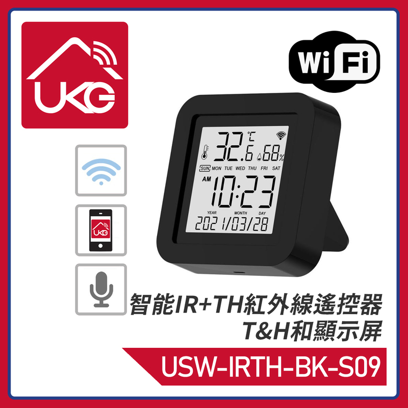 Smart WiFi IR+TH Remote Control, Universal IR remote by App or Voice Control Google(USW-IRTH-BK-S09)