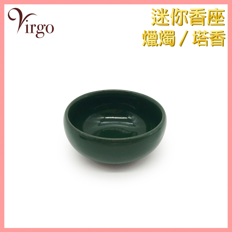 Green Ice crack mini incense holder,  frankincense ceramic plate burner (HIH-CERAMIC-6CM-GREEN)