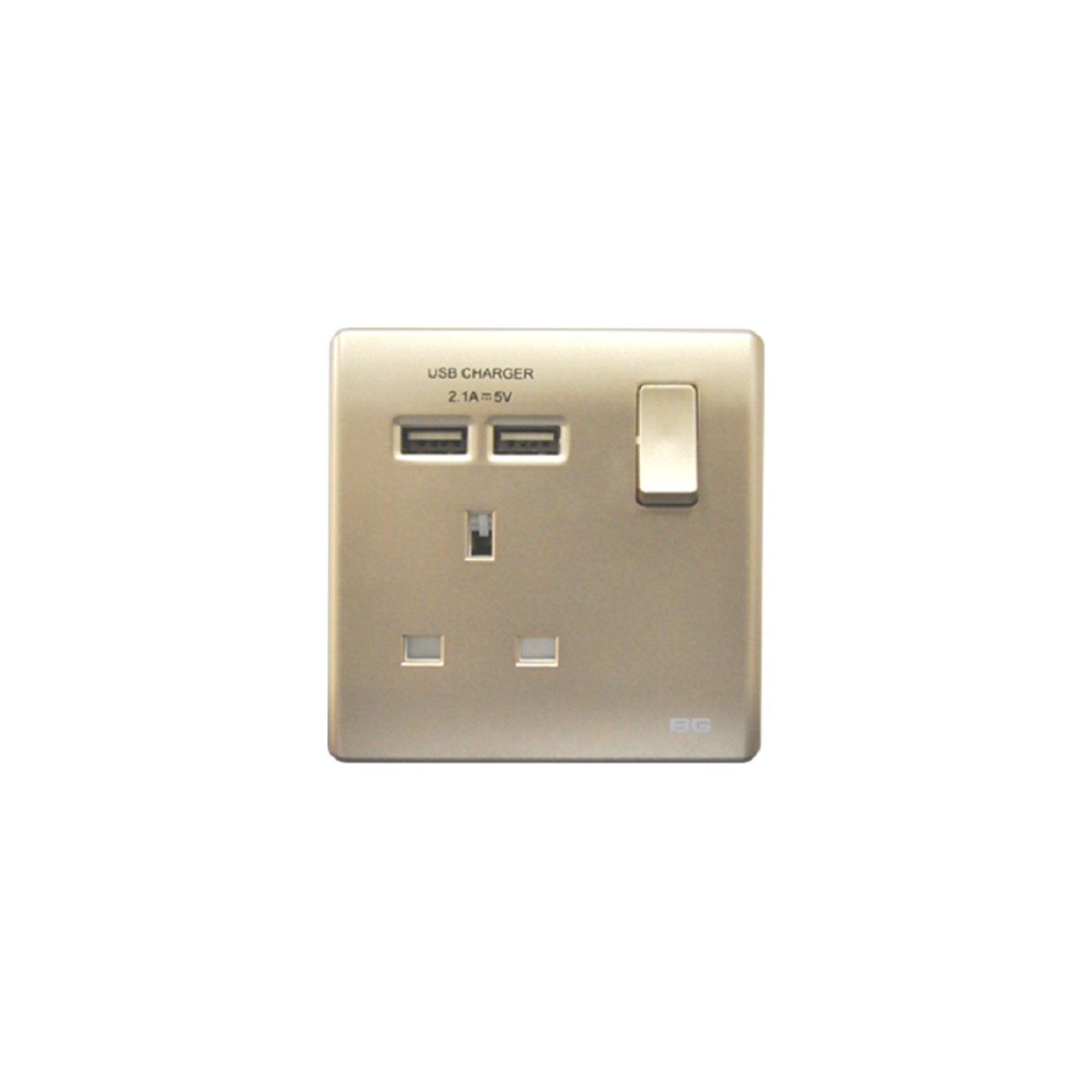 Champagne SlimLine 2USB 2.1A 1-Gang 13A Switched Socket, USB Charger 86 type wall BS/UK(PCCH21U2)