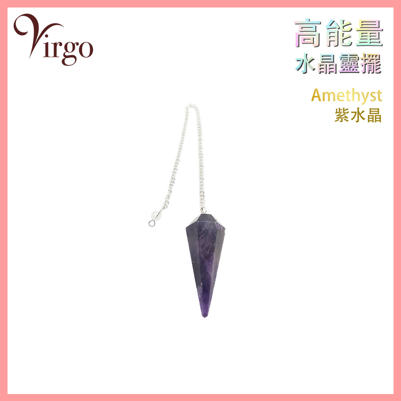 Amethyst Indian Crystal Pendulum V-Sharp, Handmade quartz necklace (VCP-V-AMETHYST)