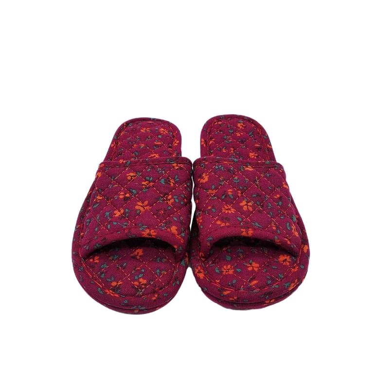 RED Large size Ladies' linen breathable home floral fabric slippers, indoor home (VHOME-SLIPPER-RED-L)