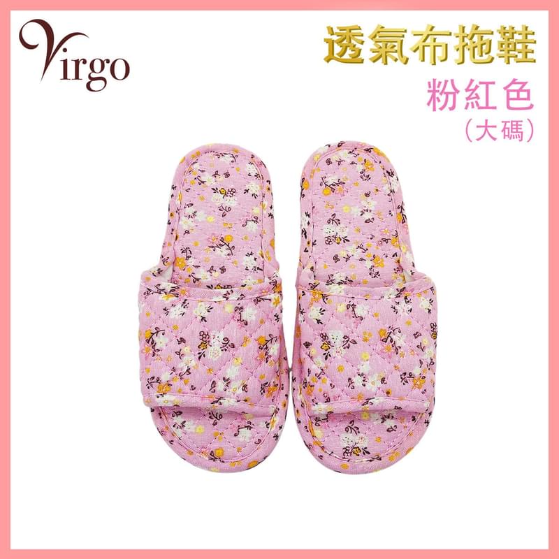 PINK Large size Ladies' linen breathable home floral fabric slippers, indoor home (VHOME-SLIPPER-PINK-L)