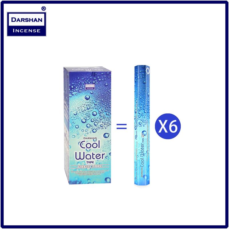 (20pcs per Hexagonal Box) COOL WATER 100% natural Indian handmade incense sticks  DARSHAN-HEX-COOL-WATER