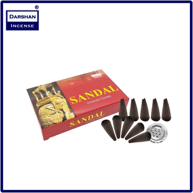 (10 pcs per box) SANDAL 100% natural Indian handmade incense dhoop cones  Yoga meditating cones DARSHAN-CONES-SANDAL