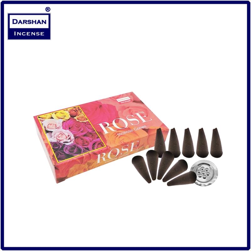 (10粒四方盒裝)ROSE味印度進口純天然手工制圓錐塔香香薰 瑜伽冥想專用錐形香薰粒 瑜珈塔香 錐粒香 錐形香 DARSHAN-CONES-ROSE
