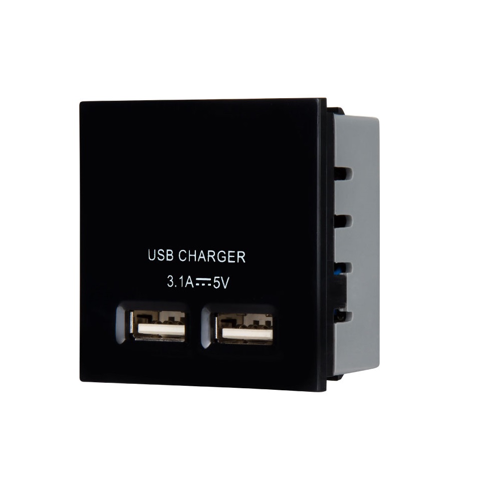 BG - 2USB 3.1A Black Clip in Euro Module Charger 50mm x 50mm (Model:EMUSB3B)