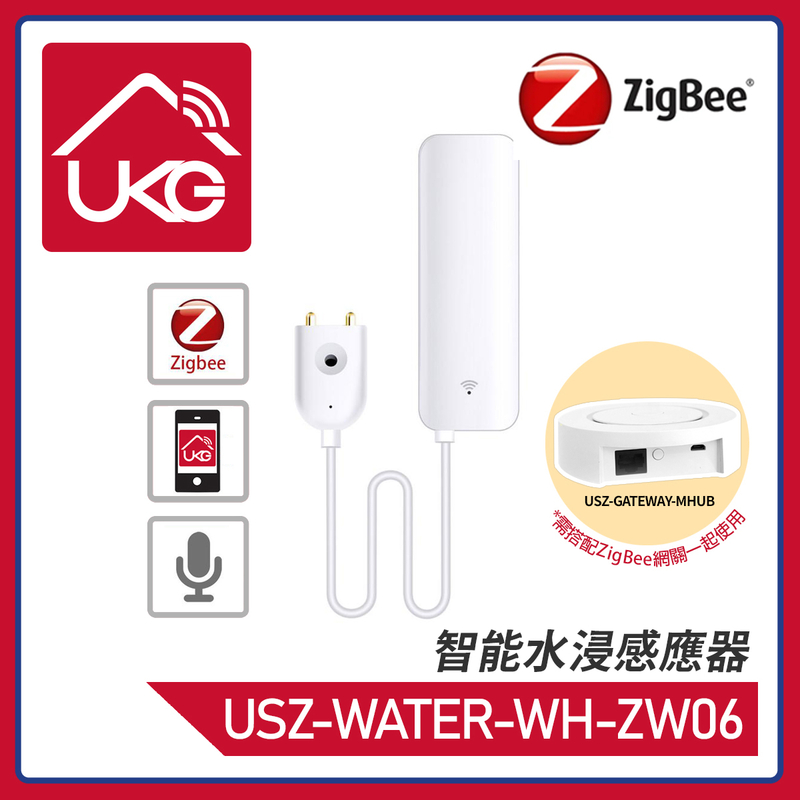 Smart ZigBee Water Flood Sensor, leakage alarm monitoring water overflow detector (USZ-WATER-WH-ZW06)