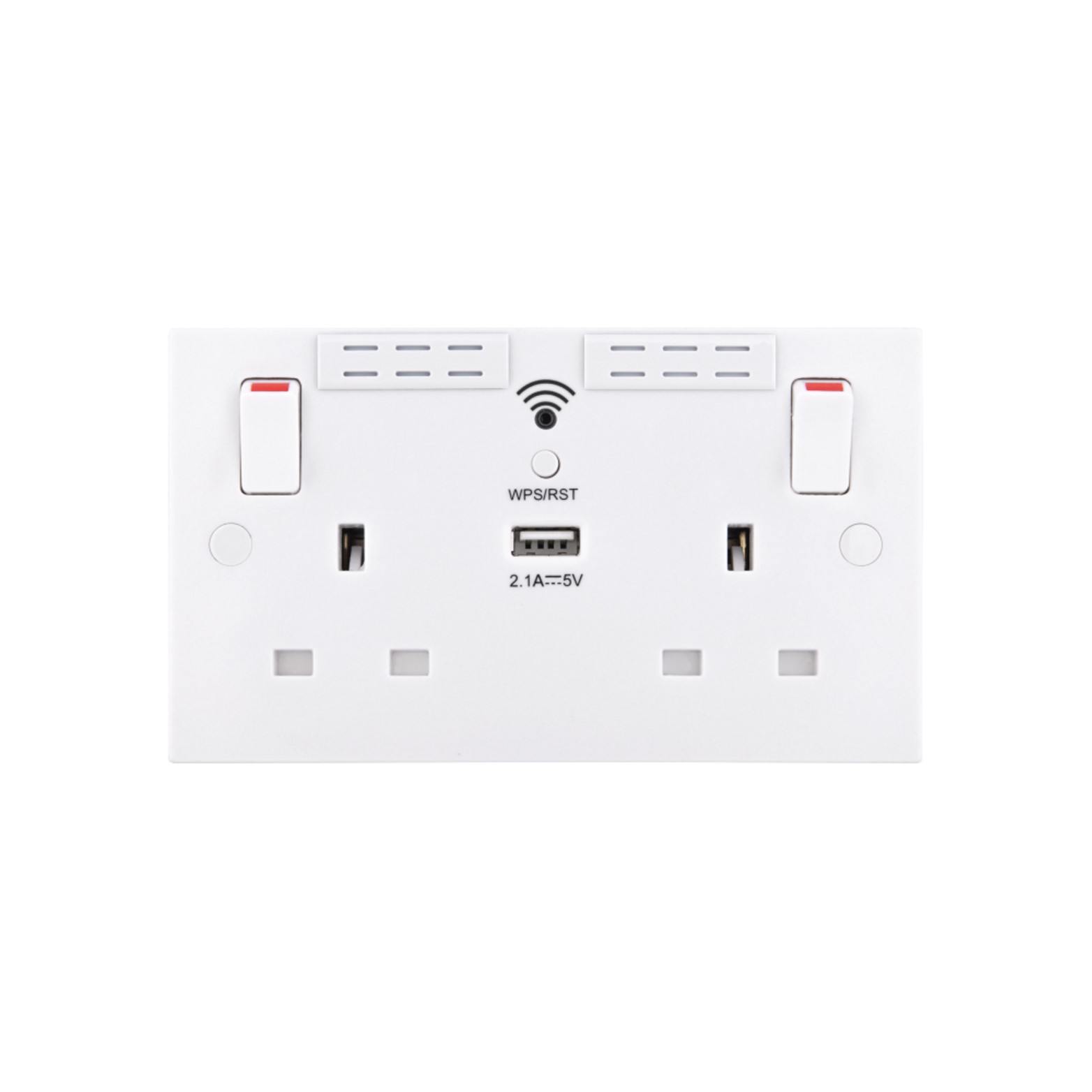 White Square 1USB 2.1A 2-Gang 13A Switched WiFi Range Extender Socket, USB Charger Repeater(922UWR)