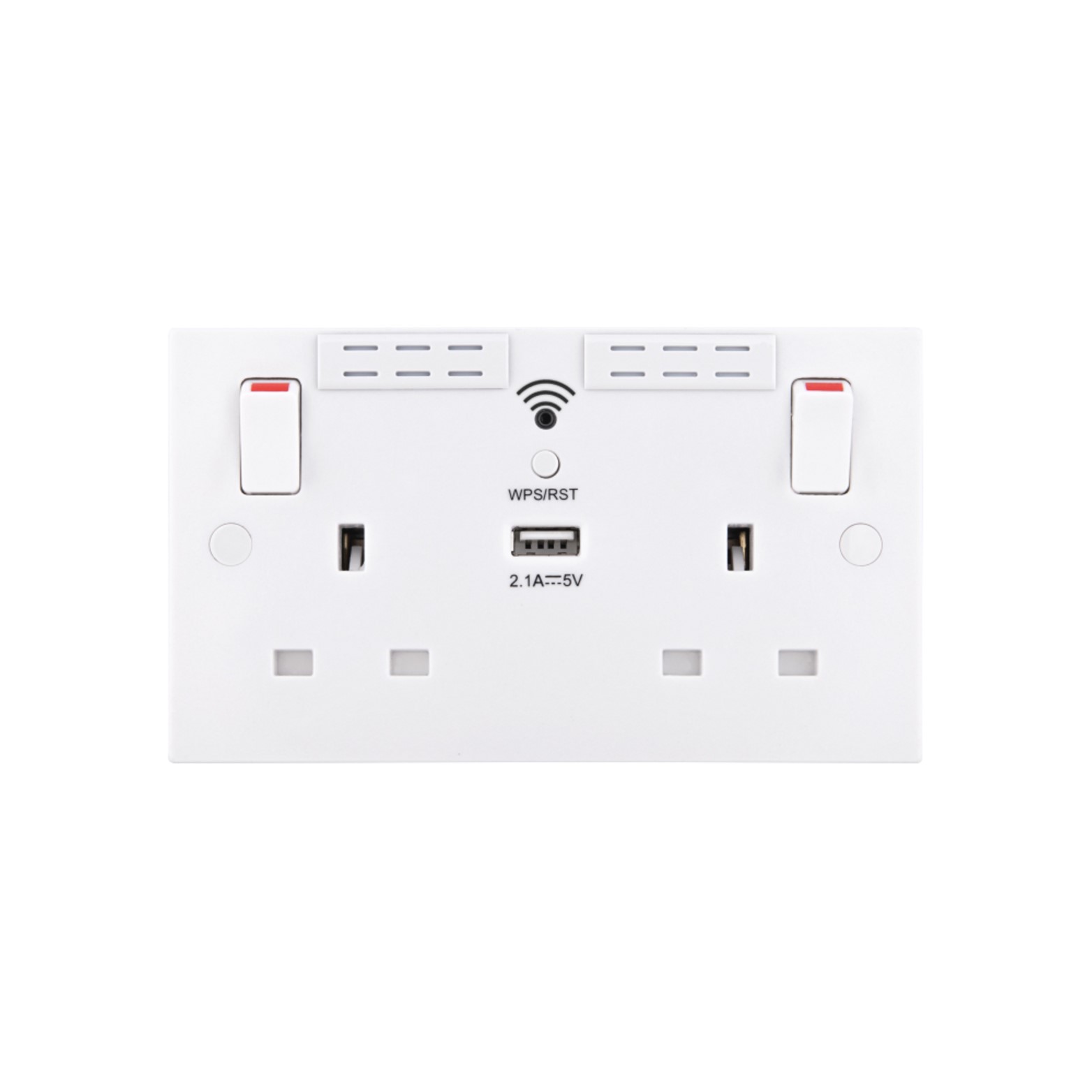 插座 電制 1USB 2.1A雙位無線信號延伸器 白色方角 N300Mbps WiFi Repeater Extender USB入牆式獨立開關 電源插座蘇底掣面 蘇制面板無線加強器放大器922UWR