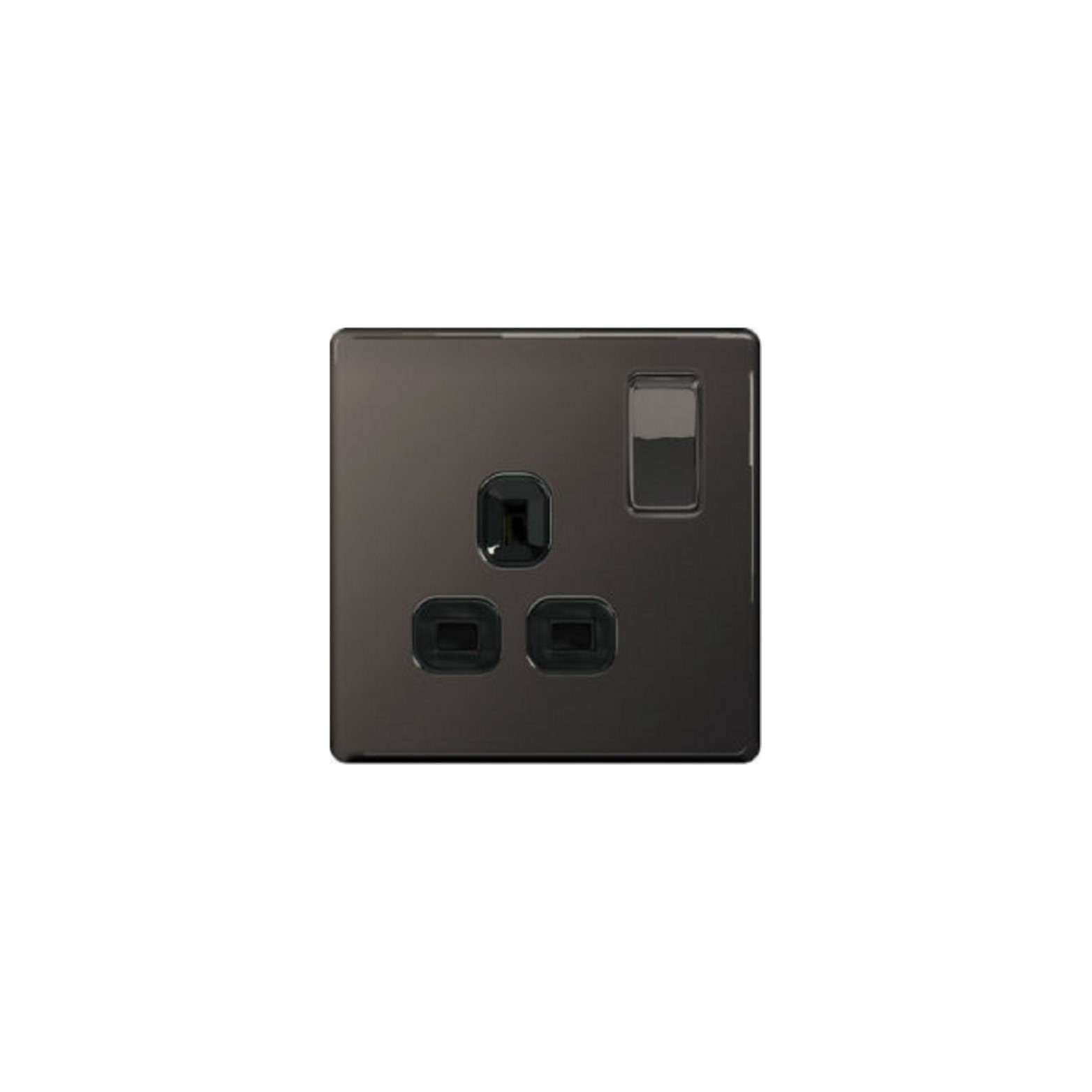 Flatplate Black Nickel 1-Gang 13A Switched Socket Outlet, 86 type wall socket BS/UK EMSD Certification(FBN21B)