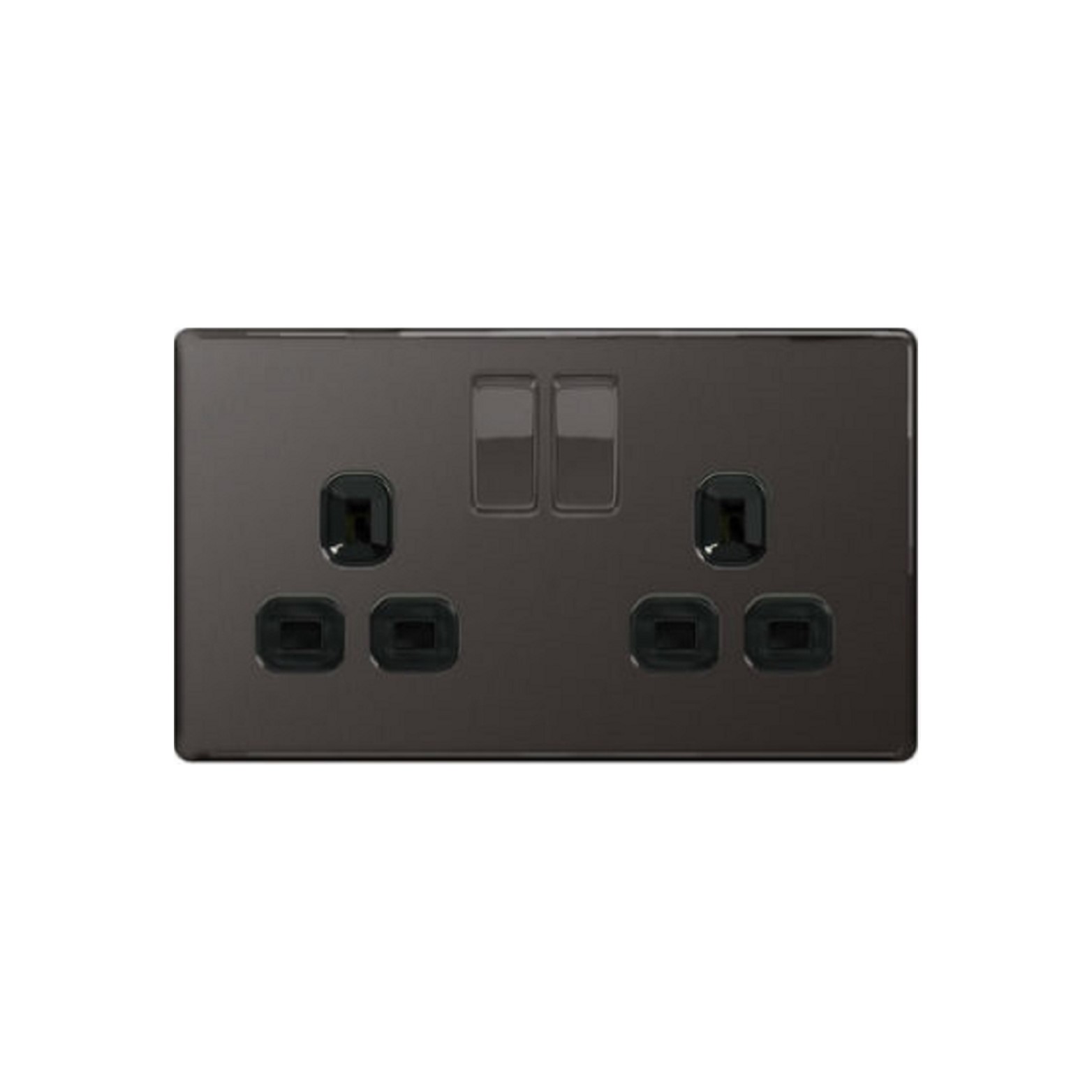 Flatplate Black Nickel 2-Gang 13A Switched Socket Outlet, 86 type wall socket BS/UK EMSD Certification(FBN22B)