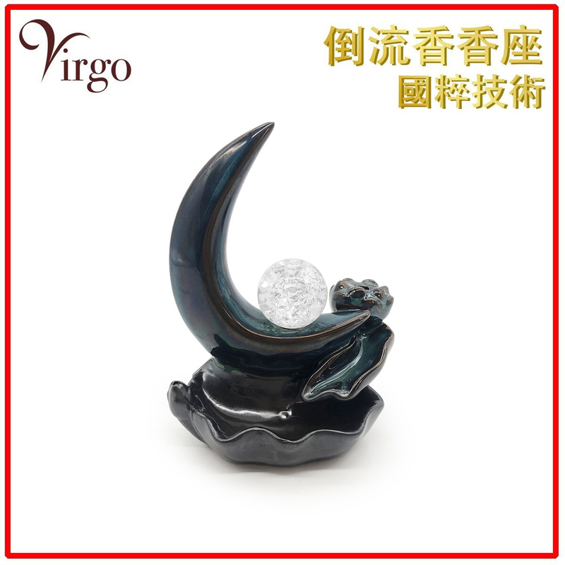 3.Moon shape + decorati ball back flow incense cone holder, dual purpose ceramics made (V-BFIH-MOON)
