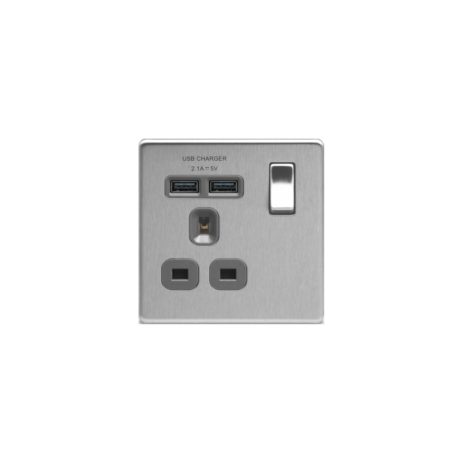 插座 平鋼拉絲2USB 2.1A單位插座元插座 隱藏式固定螺絲 USB獨立開關電源插座 蘇制面板 入牆開關插座面板 USB充電 叉電插座 13A電源英式插座 機電署認可插座推薦 FBS21U2G