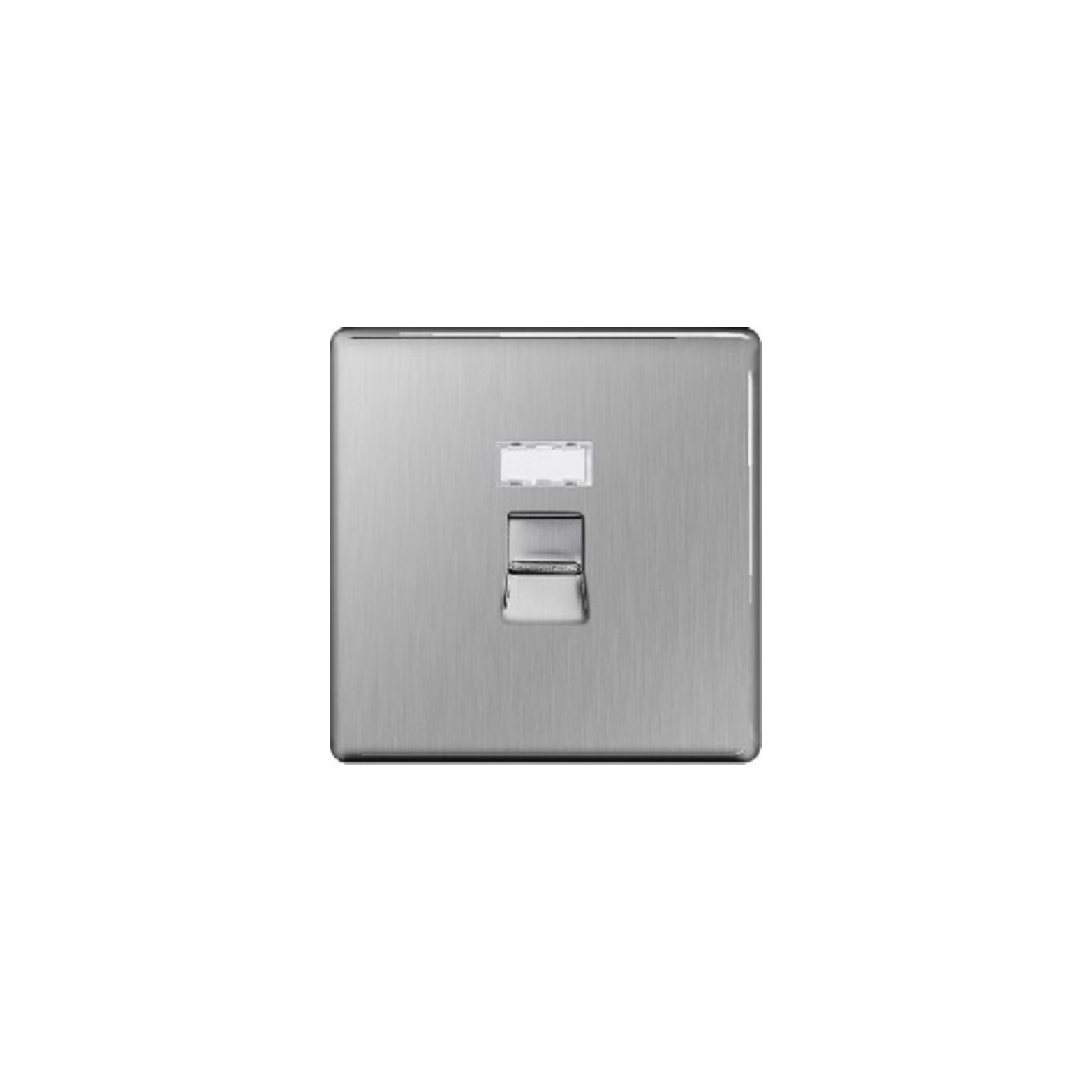 Flatplate Brushed Steel  1-Gang RJ45 Data(Internet) Socket, single screwless clip-on front flatplate(FBSRJ451)