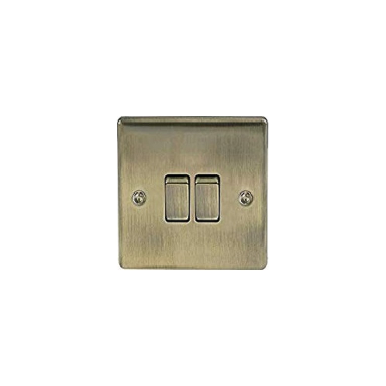 Nexus Antique Brass 2-Gang 2Way 10AX Switch, dual screwless clip-on front plate curved (NAB42)