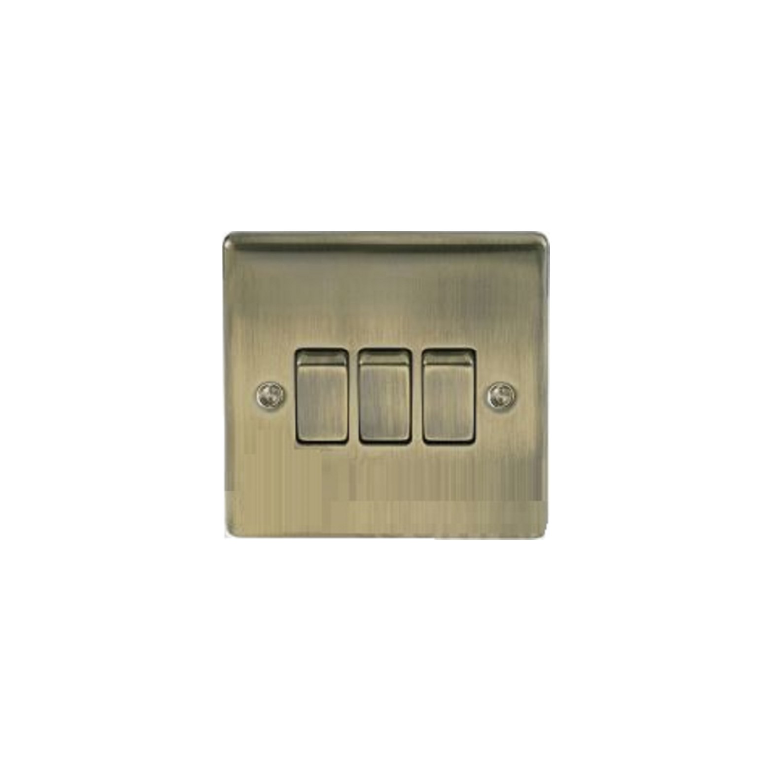 Nexus Antique Brass 3-Gang 2Way 10AX Switch, three screwless clip-on front plate curved (NAB43)
