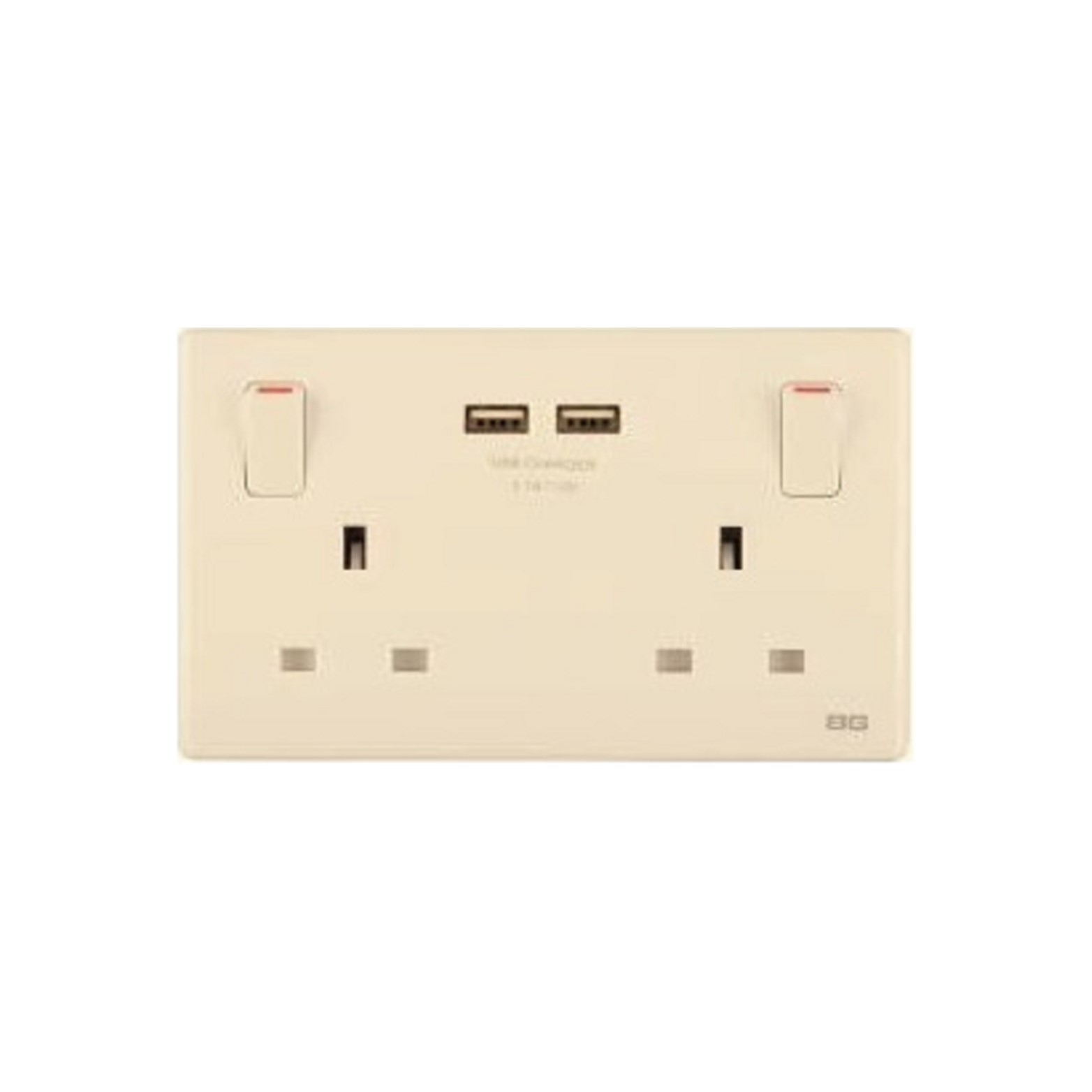Champagne SlimLine 2USB 3.1A 2-Gang 13A Switched Socket, USB Charger 86 type wall BS/UK (PCCH22U3)