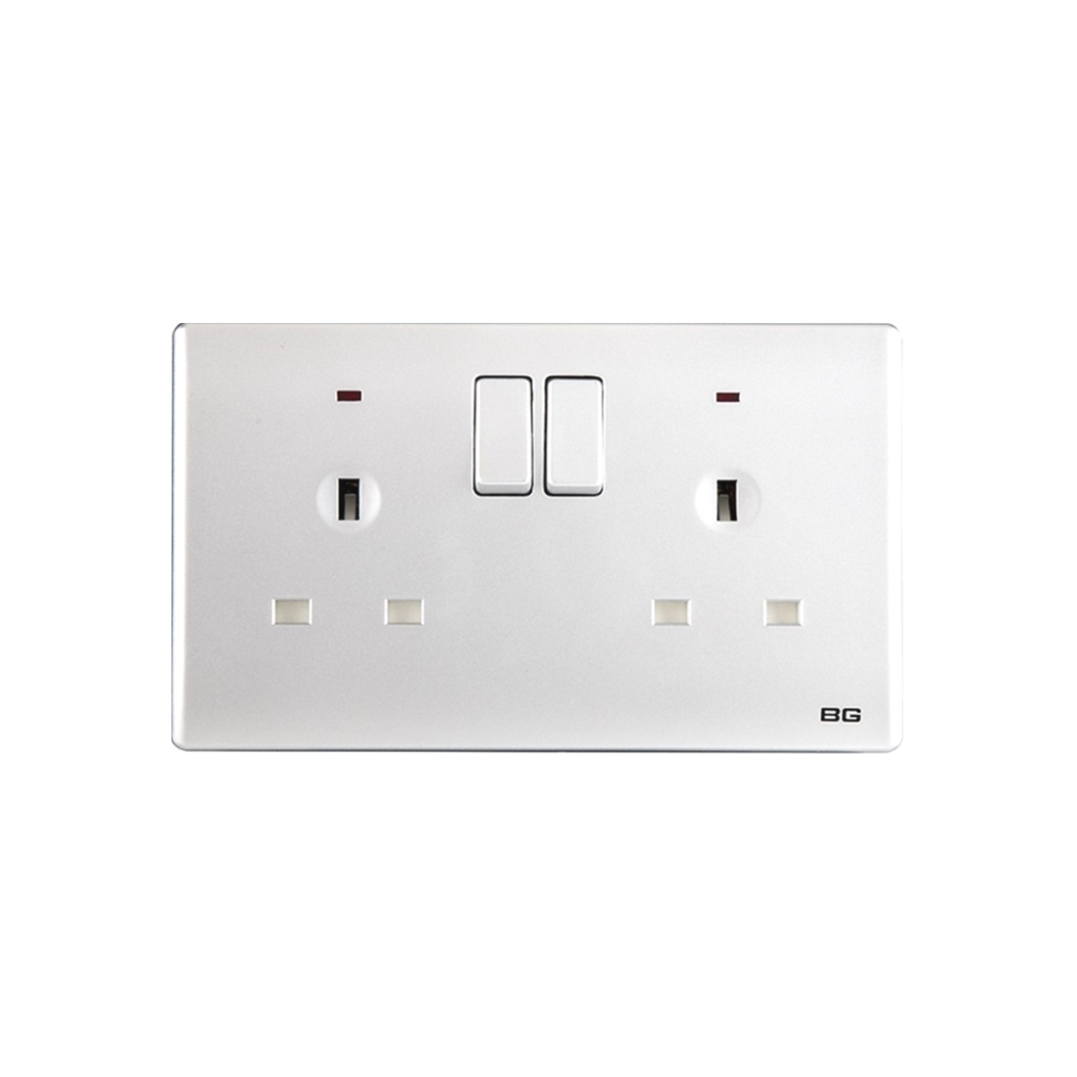 Silver SlimLine 2-Gang 13A Switched Socket Outlet with LED indicator, 86 type wall BS/UK(PCSL22L)
