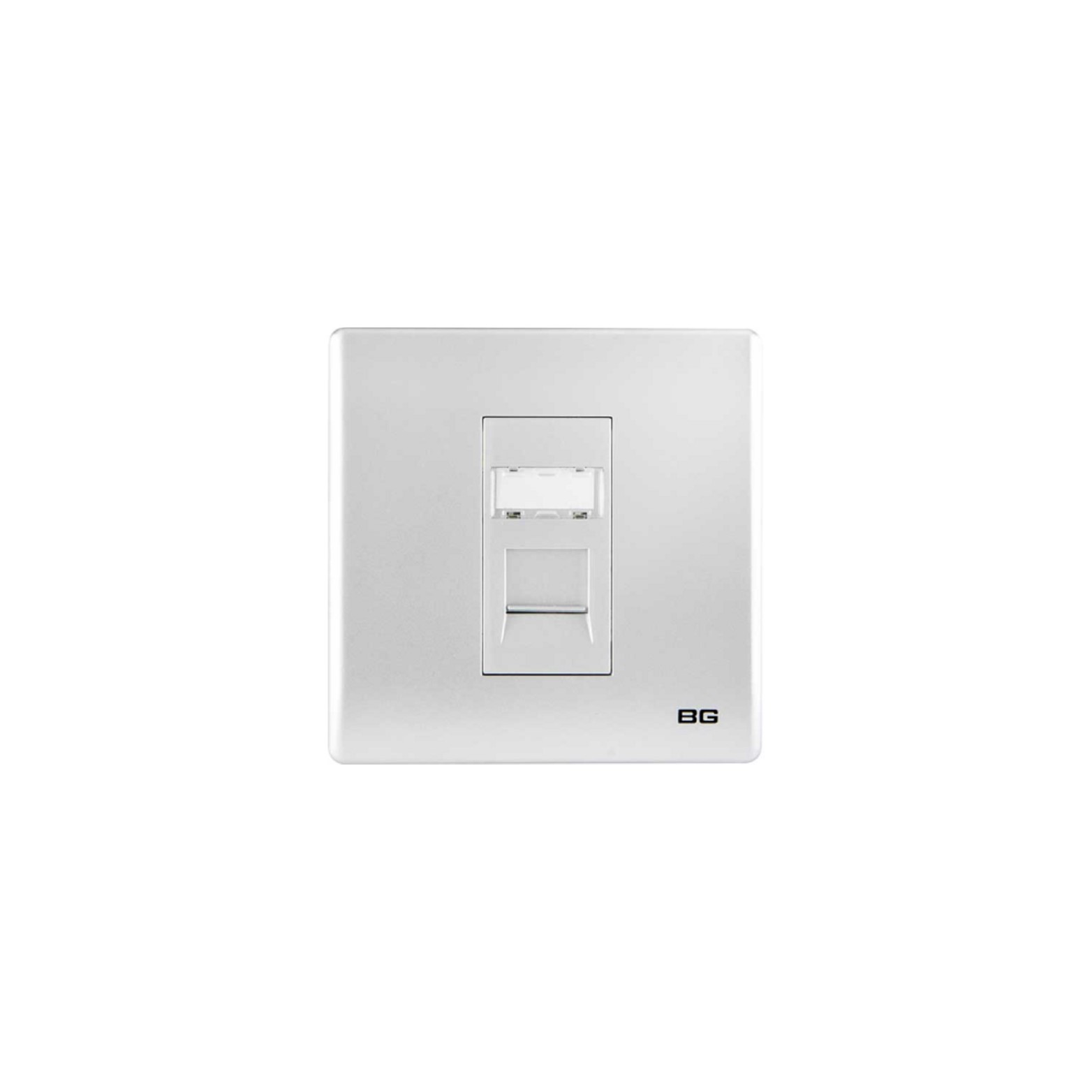 Silver SlimLine 1-Gang RJ45 Data(Internet) Socket, single screwless clip-on front plate curved(PCSLRJ451)