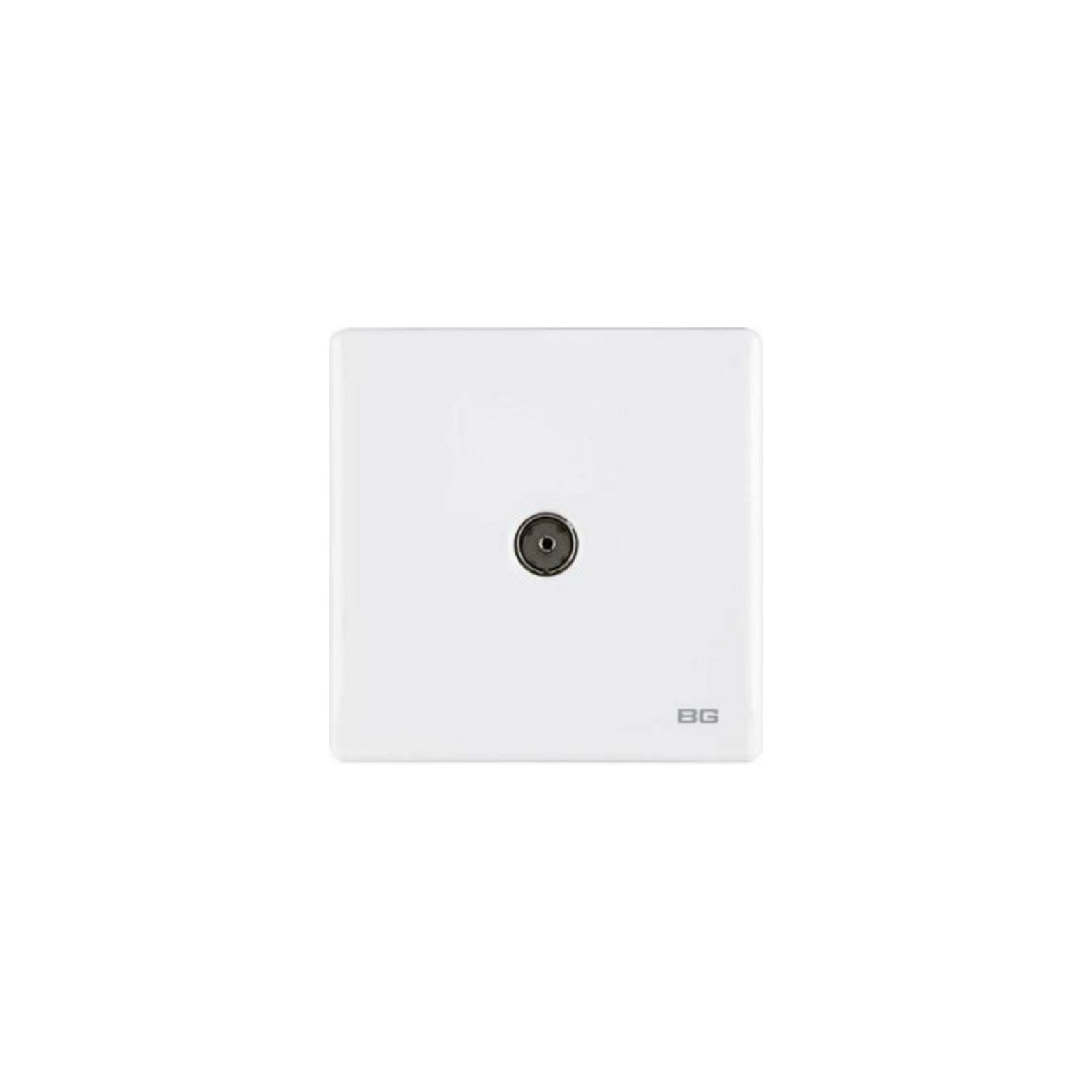 White SlimLine Co-Axial TV Socket, single screwless clip-on front plate curved corners(PCWH60)