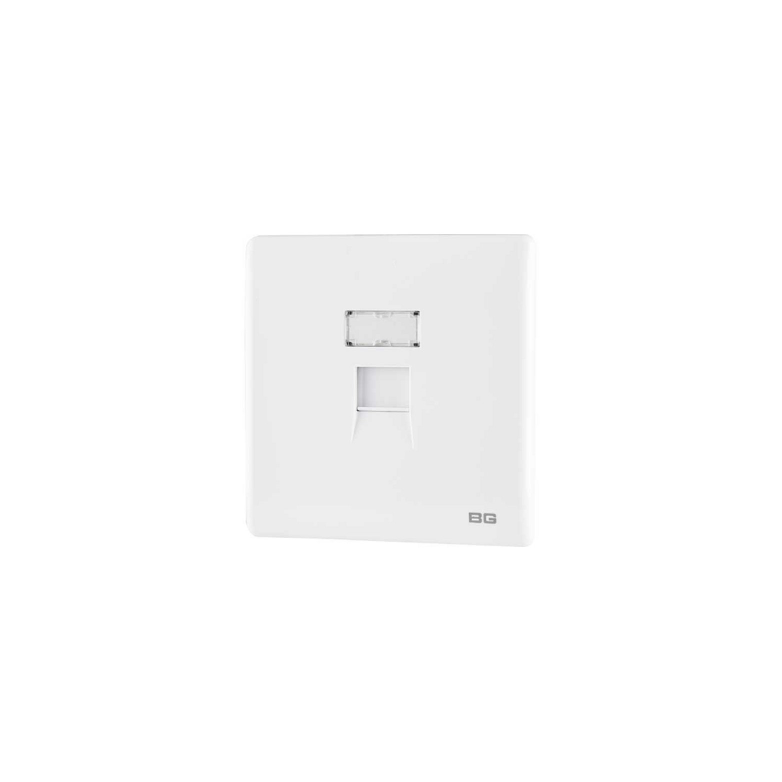 White SlimLine 1-Gang RJ45 Data(Internet) Socket, single screwless clip-on front plate curved(PCWHRJ451)