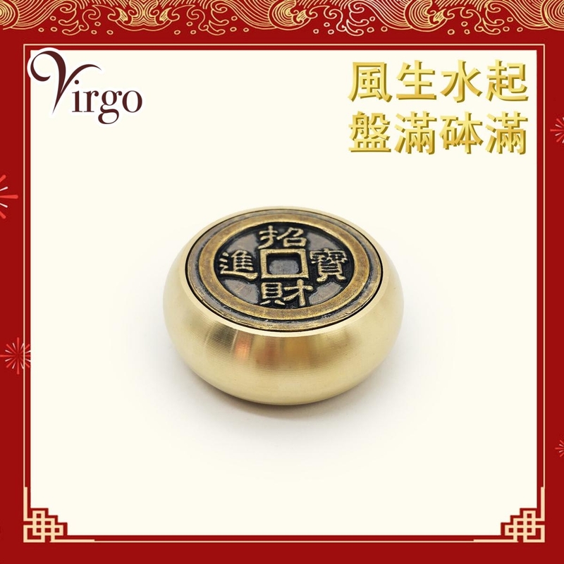 Brass double sided spinning dice, Fortune Ornament Wealth is rolling in (VFS-BRASS-POCKET-01)