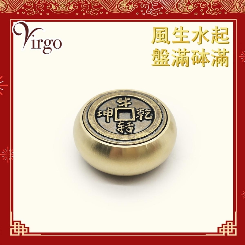 Brass double sided spinning dice, Fortune Ornament Wealth is rolling in (VFS-BRASS-POCKET-02)