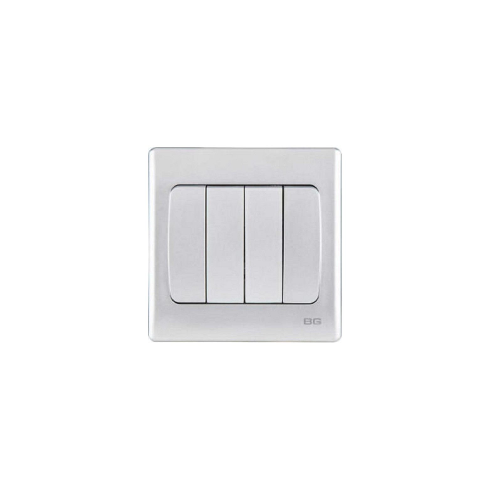 Silver SlimLine 4-Gang 2Way 10AX Switch, three screwless clip-on front plate curved corners(PCSL44W)