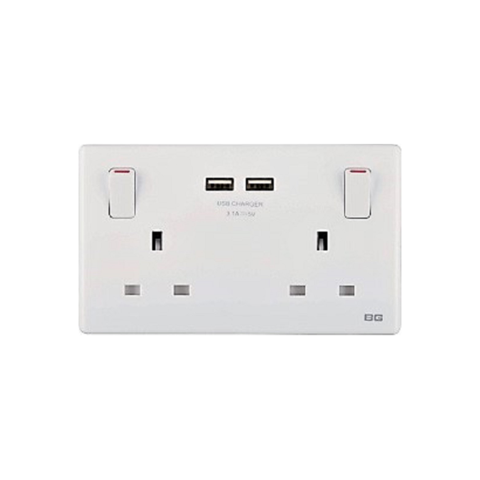Silver SlimLine 2USB 3.1A 2-Gang 13A Switched Socket, USB Charger 86 type wall BS/UK (PCSL22U3)