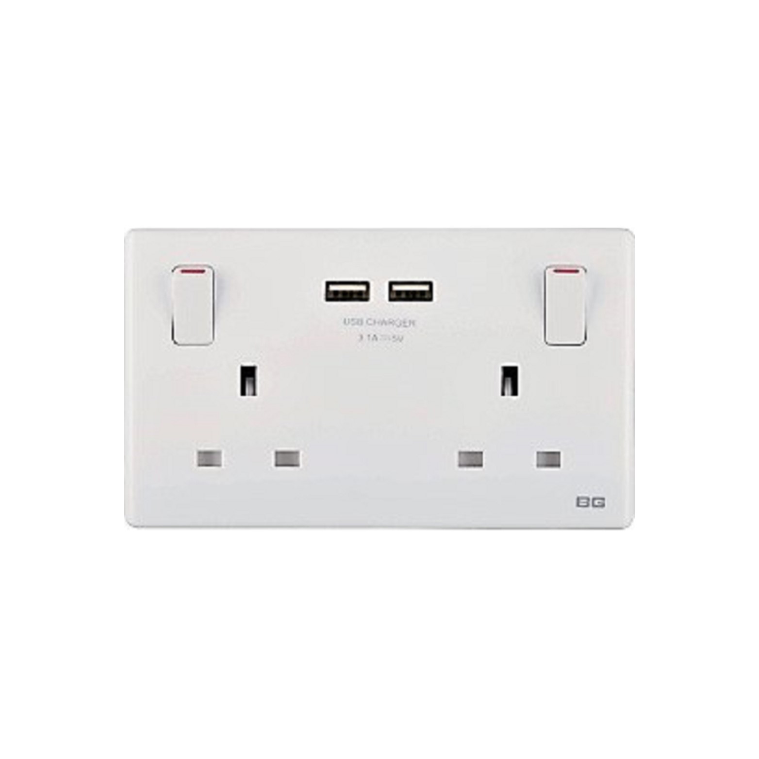 插座 纖薄2USB 3.1A雙位牆壁插座 銀色 隱藏式固定螺絲 開關電源插座 蘇制面板 入牆開關插座面板 USB充電叉電插座 13A英式插座 86型港式插座 機電署認可插座PCSL22U3