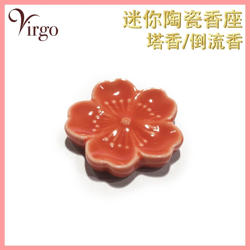 Orange Exquisite hand-made pagoda incense ceramic holder HEM incense cone burner HIH-RED