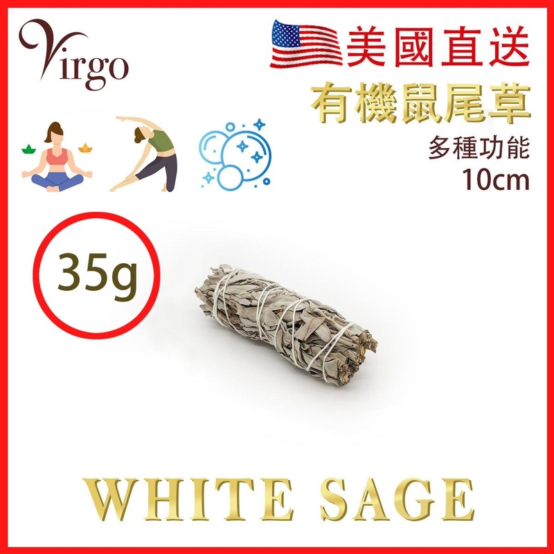 10CM約35克美國加州純白鼠尾草 White Sage天然白鼠尾草煙薰淨化棒 薰草負能量淨化燃燒棒 印第安傳統古法淨化植物草枝葉Salvia Apiana PURE-WHITE-SAGE-10CM-35G