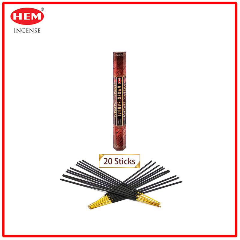 (20pcs per Hexagonal Box) AMBER SANDAL INDIA 100% natural Indian handmade incense sticks  HI-AMBER-SANDAL