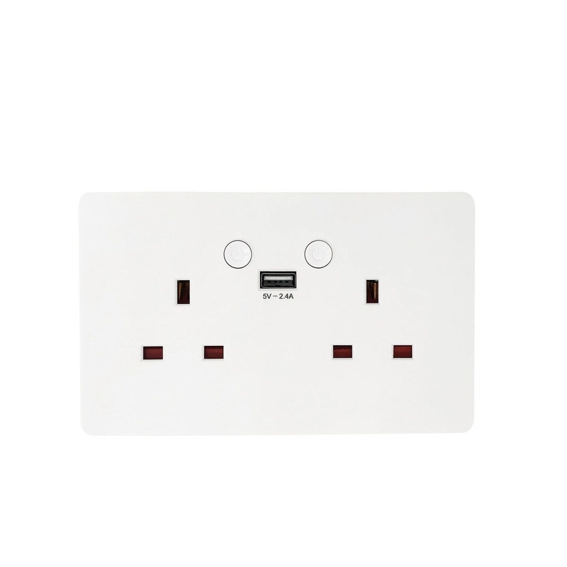 智能家居 白色玻璃1USB 2.4A牆壁智能插座充電器 1xUSB-A (2.4A)蘇底USB獨立開關電源插座蘇底掣面蘇制面板入牆開關插座面板智能USB-A充電叉電插座 UWS-2S1U2W-GWH