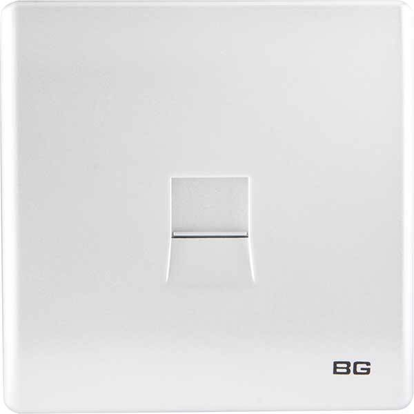 Silver SlimLine 1-Gang RJ11 Telephone Socket, single screwless clip-on front plate curved corners(PCSLRJ111)