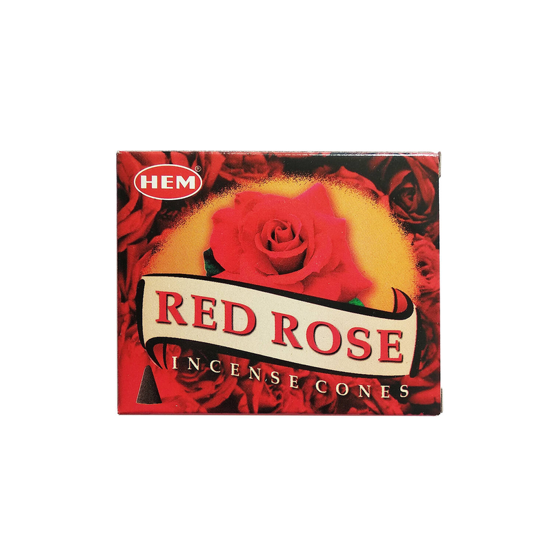 Red Rose紅玫瑰印度圓錐香薰(塔香)，10粒四方盒裝進口純天然手工制作圓錐體香熏香薰瑜珈塔形香錐粒香薰治療減壓抗疫防菌增添香味氣氛情調僻味驅蚊蟲烏蠅方便易用熱賣(HCONE-RED-ROSE)