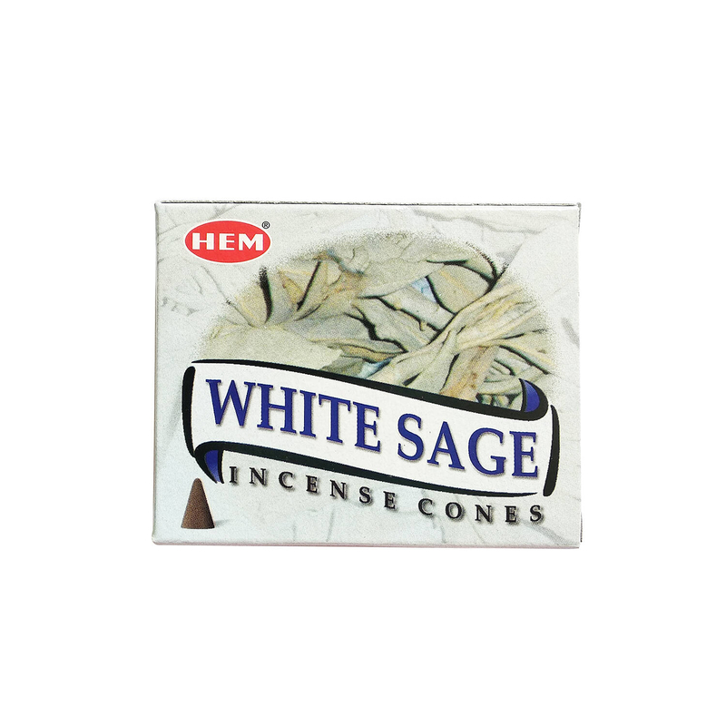 WHITE SAGE Incense Cone 100% Natural India Handmade meditating cones HCONE-WHITE-SAGE