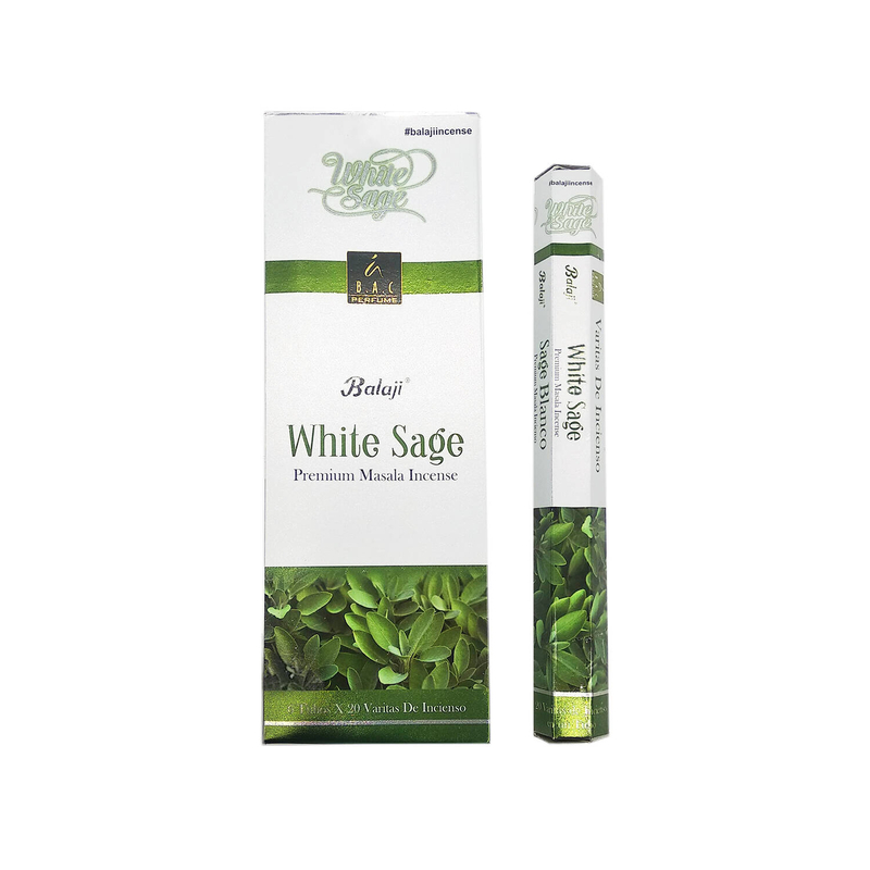 印度香 高級線香 WHITE SAGE白鼠尾草 20支 六角形盒裝 Masala高級線香 印度進口純天然手工制Masala高級線香棒 香枝 瑜伽冥想推薦 專用香薰 BHEX-MAS-WHITE-SAGE