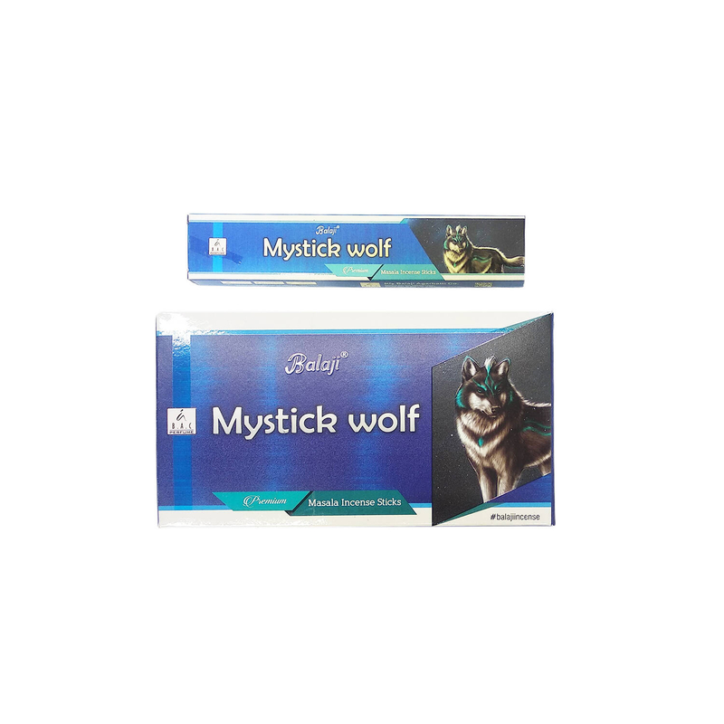印度香 線香 印度線香MYSTIC-WOLF神秘之狼 15g 四方形盒裝 純手工制高級線香 8寸長Masala高級線香棒 香枝 瑜伽冥想專用香薰 BIS8-15G-MYSTIC-WOLF