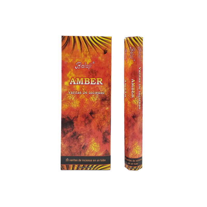 印度香 線香 (20支六角柱盒裝)AMBER琥珀味印度進口純天然手工制線香棒 香枝 瑜伽冥想專用香薰 冥想工具 淨化推薦 香線 線香 香棒 防潮香薰 BHEX-STD-AMBER