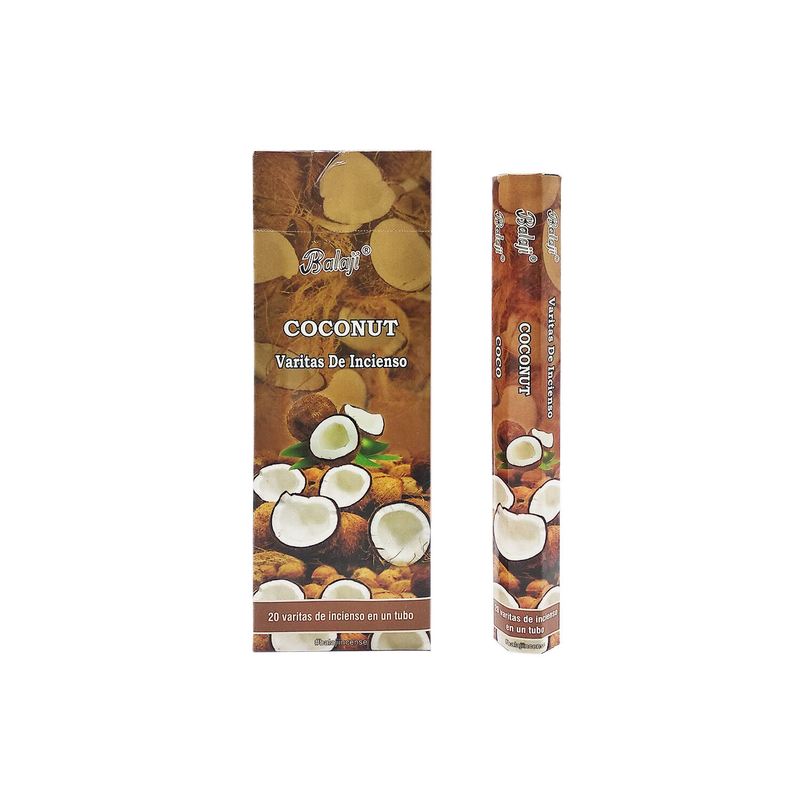 (20pcs per Hexagonal Box) COCONUT 100% natural Indian handmade incense sticks  BHEX-STD-COCONUT