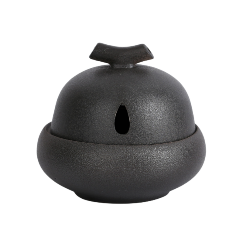 Black celadon smoke incense cone holder, handmade ceramic incense burner (HIH-CELADON-BLACK)