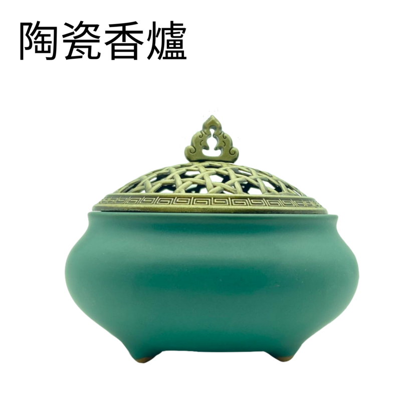 GREEN celadon alloy cover incense cone holder, india incense cone/sticks burner (HIH-CELADON-GREEN)