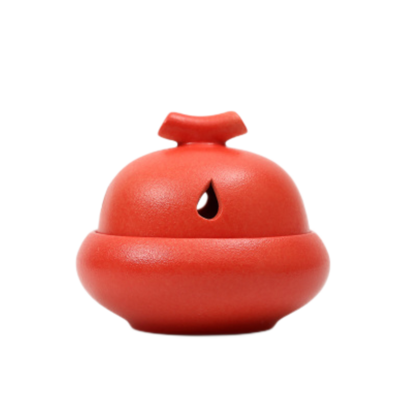 Red celadon smoke incense cone holder, handmade ceramic incense burner (HIH-CELADON-RED)