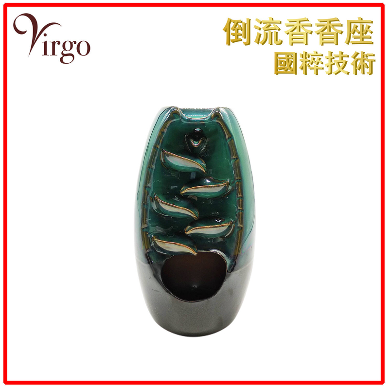 5.Green Color back flow incense cone holder, dual purpose ceramics (V-BFIH-STRAIGHT-GREEN)