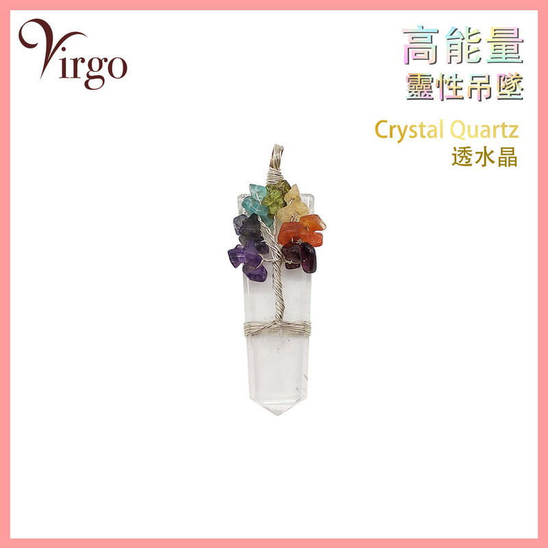 Crystal Quartz Indian Crystal Pendulum with Flower, Handmade quartz necklace (VCP-F-CRYSTAL-QUARTZ)
