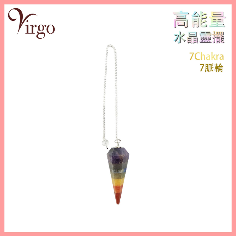7 Chakra Indian Crystal Pendulum V-Sharp, Handmade quartz necklace (VCP-V-7CHAKRA)