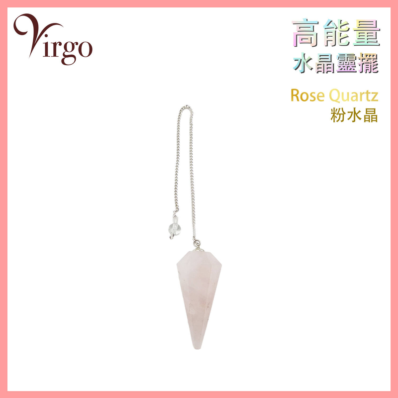 Rose Quartz Indian Crystal Pendulum V-Sharp, Handmade quartz necklace (VCP-V-ROSE-QUARTZ)