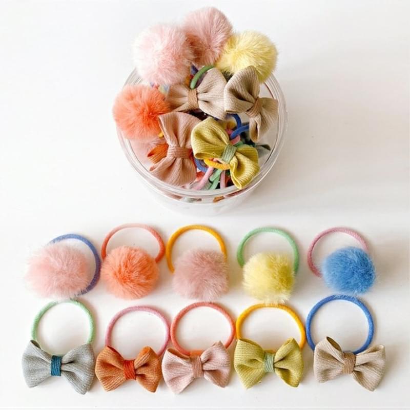 20 pcs Furry+Bow Cute child with a pink rubber band to tie the hair, beauty (V-BAND-FURRY-PN20)